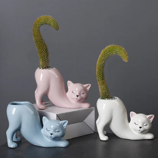 Cute Cat Tail Column Flowerpot Ceramic 2024