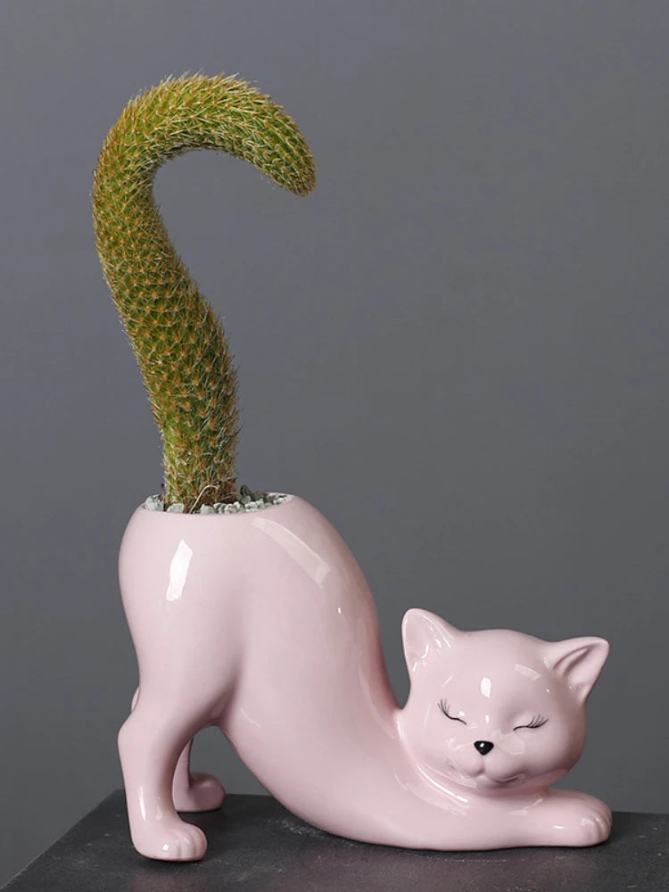 Cute Cat Tail Column Flowerpot Ceramic 2024