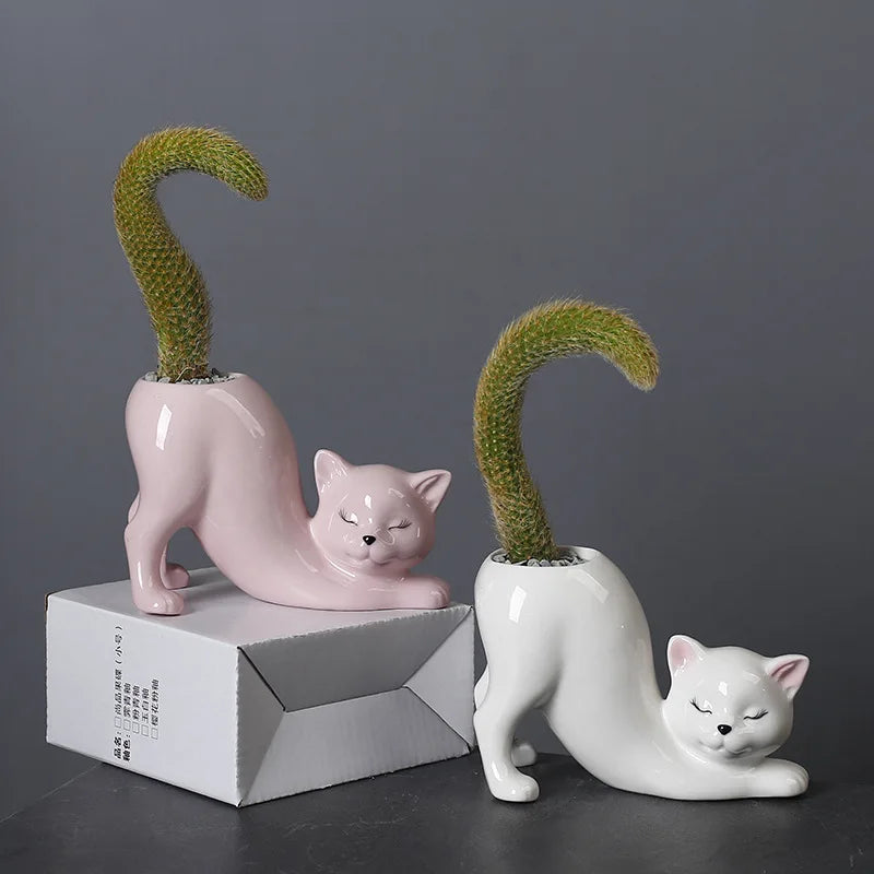Cute Cat Tail Column Flowerpot Ceramic 2024