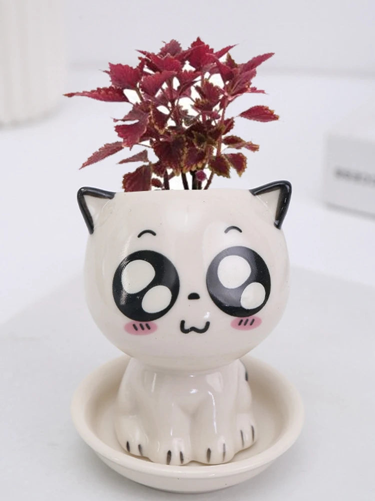 Mini Cat Shaped Ceramic Flowerpot 2024