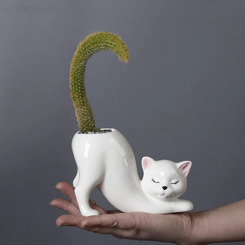 Cute Cat Tail Column Flowerpot Ceramic 2024