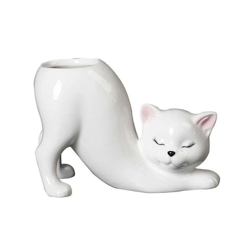 Cute Cat Tail Column Flowerpot Ceramic 2024